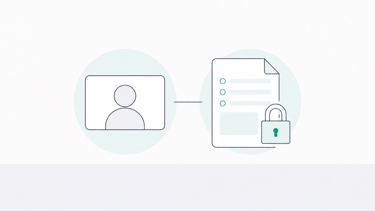 Illustration of an ID card linked to an exam paper secured with a padlock