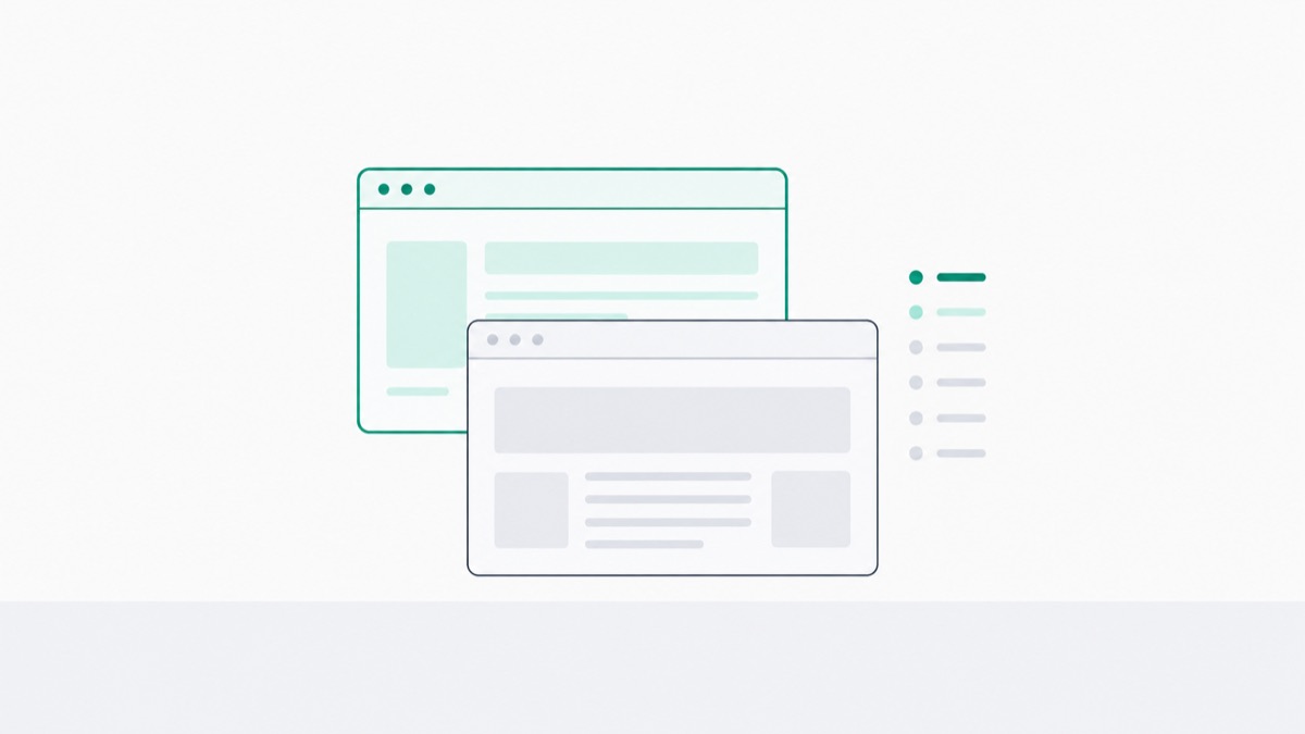 Illustration of two browser windows where the front one dims as focus moves to the one behind