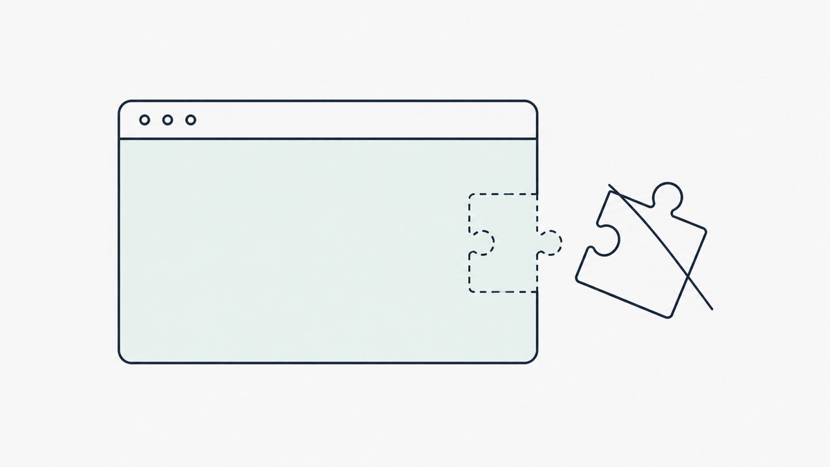 A browser window with a jigsaw extension piece detached and struck through beside it